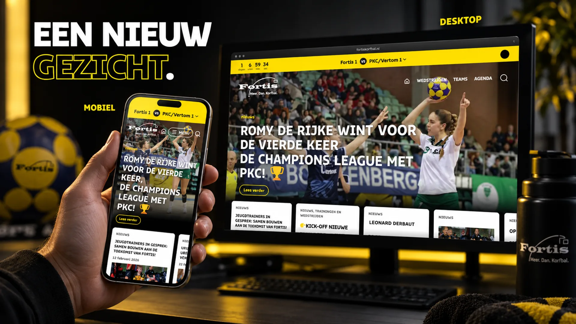 De nieuwe website van Fortis Korfbal op desktop en mobiel