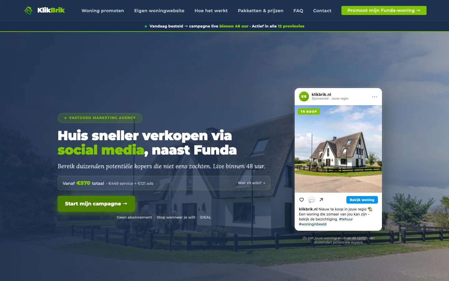 De live homepage van KlikBrik op desktop